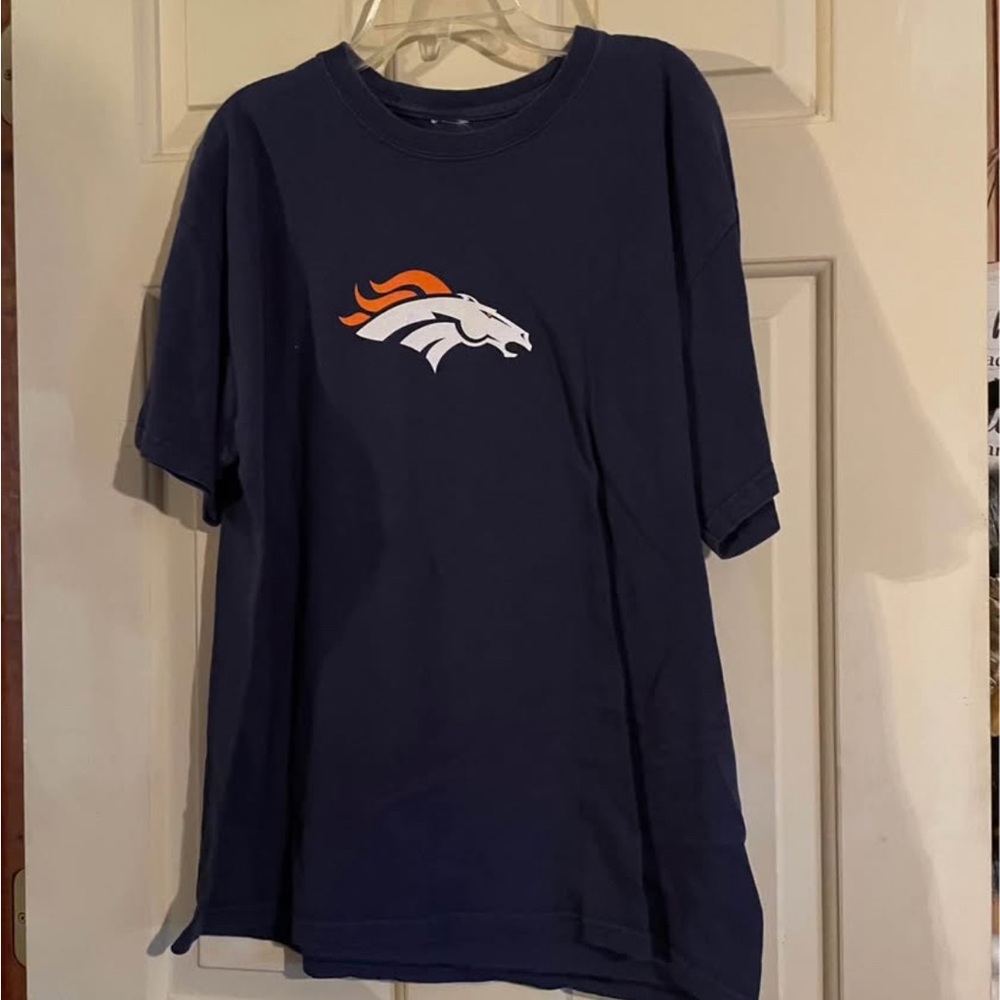 Navy T-Shirt with Orange and White Logo